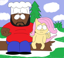 Size: 2480x2272 | Tagged: safe, artist:t95master, fluttershy, pony, g4, chef, chef (south park), crossover, duo, high res, male, south park