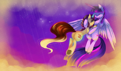 Size: 850x500 | Tagged: dead source, safe, artist:loyaldis, sunset shimmer, twilight sparkle, g4, twilight sparkle (alicorn)