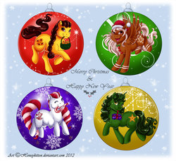 Size: 1024x933 | Tagged: safe, artist:honeykitten, oc, oc only, christmas, christmas ornament, mouth hold
