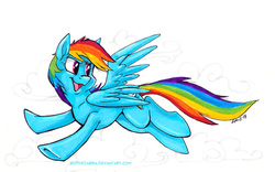 Size: 700x438 | Tagged: safe, artist:spainfischer, rainbow dash, pony, g4, female, flying, solo