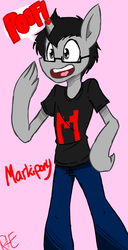 Size: 450x877 | Tagged: safe, artist:rhueniea-the-echidna, anthro, clothes, markiplier, ponified, solo, speech bubble, waving