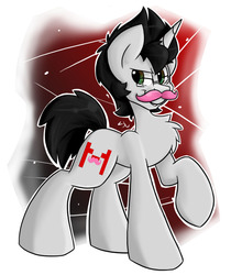 Size: 758x901 | Tagged: safe, artist:luximus17, pony, unicorn, markiplier, ponified, raised hoof, smiling, solo, warfstache