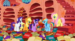 Size: 1099x597 | Tagged: safe, screencap, applejack, fluttershy, rainbow dash, rarity, twilight sparkle, g4, sonic rainboom (episode)