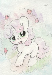 Size: 665x948 | Tagged: safe, artist:slightlyshade, sweetie belle, g4, cute, diasweetes, female, heart, solo, traditional art