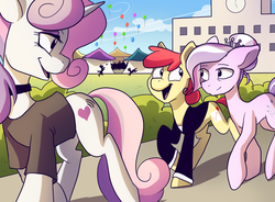 Size: 1280x944 | Tagged: safe, artist:pixel-prism, apple bloom, diamond tiara, sweetie belle, twilight sparkle's secret shipfic folder, g4, balloon, cutie mark, older