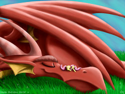 Size: 6000x4500 | Tagged: safe, artist:carolynmaples, basil, fluttershy, dragon, g4, absurd resolution, cute, sleeping