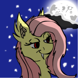 Size: 300x300 | Tagged: safe, artist:neyonic, fluttershy, bat pony, pony, g4, female, flutterbat, moon, night, race swap, solo, stars