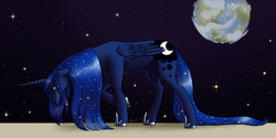Size: 1400x700 | Tagged: safe, artist:lantaniel, princess luna, g4, banishment, crying, female, moon, solo, to the moon