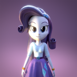 Size: 800x800 | Tagged: safe, artist:camtwo, artist:creatorofpony, rarity, equestria girls, g4, 3d, 3d model, bedroom eyes, blender, bracelet, clothes, female, jewelry, pose, skirt, smiling, smirk, solo, teenager, top