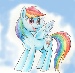 Size: 500x492 | Tagged: safe, artist:hiji riya, rainbow dash, g4, female, pixiv, solo, traditional art