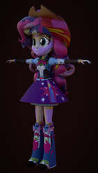 Size: 540x960 | Tagged: safe, artist:creatorofpony, applejack, fluttershy, pinkie pie, rainbow dash, rarity, sunset shimmer, twilight sparkle, equestria girls, g4, 3d, 3d model, :|, appleflaritwidashpie, black background, blender, boots, bow, bracelet, clothes, clothes swap, combine, cowboy hat, female, fusion, hat, humane five, humane six, jewelry, leggings, mane six, not salmon, simple background, skirt, solo, stetson, t pose, tank top, this isn't even my final form, twilight sparkle (alicorn), wat, we have become one, what has science done, z-fighting