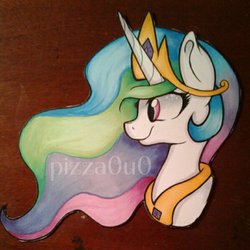 Size: 1024x1024 | Tagged: safe, artist:pizza0u0, princess celestia, g4, female, portrait, smiling, solo, traditional art