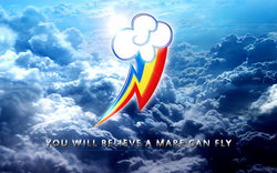 Size: 1024x640 | Tagged: safe, artist:pims1978, rainbow dash, g4, cloud, cloudy, cutie mark, lens flare, man of steel, reference, superman, vector, wallpaper