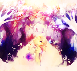 Size: 1024x950 | Tagged: dead source, safe, artist:inkytophat, fluttershy, pony, g4, female, forest, solo