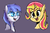 Size: 758x505 | Tagged: safe, artist:godofsteak, sunset shimmer, oc, oc:snow pup, pony, unicorn, g4, fangs