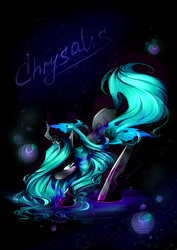 Size: 2893x4092 | Tagged: safe, artist:minamikoboyasy, queen chrysalis, changeling, changeling queen, g4, female, solo, text