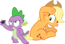 Size: 3564x2388 | Tagged: safe, artist:porygon2z, applejack, spike, g4, spike at your service, covering, female, high res, male, rock, ship:applespike, shipping, simple background, straight, transparent background, vector, wide eyes