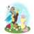 Size: 1000x1000 | Tagged: safe, artist:pony-paint, discord, fluttershy, draconequus, pegasus, pony, g4, dandelion, duo, floral head wreath, flower, looking up, sitting