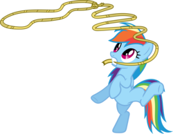 Size: 3565x2769 | Tagged: safe, artist:porygon2z, rainbow dash, pegasus, pony, fall weather friends, g4, bipedal, female, high res, lasso, mare, mouth hold, rope, simple background, solo, standing, standing on one leg, transparent background, underhoof, vector