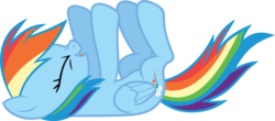 Size: 3542x1559 | Tagged: safe, artist:porygon2z, rainbow dash, fall weather friends, g4, eyes closed, female, laughing, legs in air, on back, simple background, solo, transparent background, vector