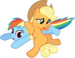 Size: 3516x2757 | Tagged: safe, artist:porygon2z, applejack, rainbow dash, fall weather friends, g4, belly, derp, dizzy, high res, missing cutie mark, pony pile, prone, simple background, transparent background, vector