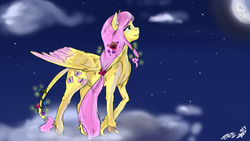 Size: 1024x579 | Tagged: safe, artist:deviousfate, artist:mrscurlystyles, fluttershy, g4, collaboration, female, solo, tail, unshorn fetlocks