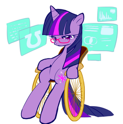 Size: 587x592 | Tagged: safe, artist:nottoc, twilight sparkle, pony, unicorn, g4, cosplay, crippled, dc comics, female, horn, oracle (dc comics), paralyzed, paraplegic, pixiv, solo, tail, unicorn twilight, wheelchair