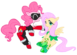 Size: 892x640 | Tagged: safe, artist:nottoc, fluttershy, pinkie pie, g4, cosplay, harley quinn, pixiv, poison ivy