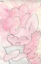 Size: 675x1048 | Tagged: safe, artist:slightlyshade, pinkie pie, g4, female, pillow, solo, traditional art