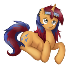Size: 2852x2631 | Tagged: safe, artist:askbubblelee, oc, oc only, oc:sweet voltage, pony, unicorn, goggles, high res, simple background, solo, transparent background