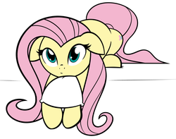 Size: 1280x1010 | Tagged: safe, artist:furrgroup, fluttershy, pony, g4, cute, female, floppy ears, looking at you, pillow, prone, shyabetes, simple background, solo, white background