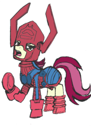 Size: 690x956 | Tagged: safe, artist:schmoe-joe, roseluck, earth pony, pony, g4, clothes, cosplay, costume, female, galactus, mare, solo