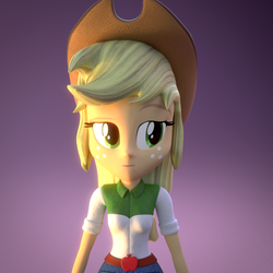 Size: 1080x1080 | Tagged: safe, artist:camtwo, artist:creatorofpony, applejack, equestria girls, g4, 3d, 3d model, belt, blender, bust, button-up shirt, clothes, cowboy hat, denim, denim skirt, female, freckles, hair, hat, ponytail, pose, shirt, skirt, solo, stetson, teenager, unamused, unconvinced applejack