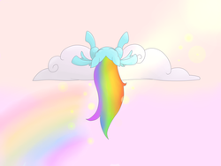 Size: 1024x768 | Tagged: safe, artist:carla-92, rainbow dash, g4, cloud, eyes closed, rainbow, sky, sleeping, wings