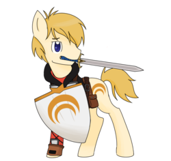 Size: 920x869 | Tagged: safe, artist:theunluckycat, crocea mors, crossover, jaune arc, ponified, rwby, shield, sword