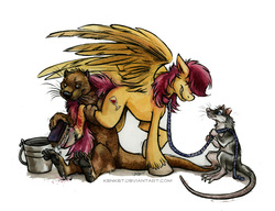 Size: 974x748 | Tagged: safe, artist:kenket, oc, oc only, pegasus, pony, brush, collar, leash, tickling