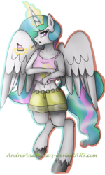 Size: 1024x1707 | Tagged: safe, artist:andreianamaria13, princess celestia, anthro, unguligrade anthro, g4, belly button, cake, cakelestia, clothes, female, magic, midriff, shorts, simple background, solo, tank top, transparent background, unshorn fetlocks