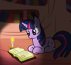 Size: 2700x2500 | Tagged: safe, artist:thegarry-d, twilight sparkle, pony, unicorn, g4, book, candle, female, high res, lying down, ponyloaf, prone, reading, solo