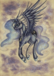 Size: 727x1024 | Tagged: safe, artist:shelenka, princess luna, g4, female, solo, traditional art