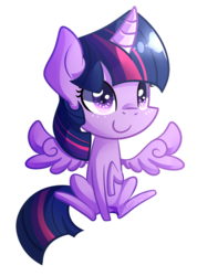 Size: 924x1298 | Tagged: safe, artist:drawntildawn, twilight sparkle, alicorn, pony, g4, chibi, cute, female, mare, simple background, sitting, solo, spread wings, transparent background, twiabetes, twilight sparkle (alicorn), watermark