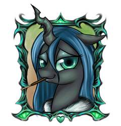 Size: 1000x1040 | Tagged: safe, artist:coke-brother, queen chrysalis, changeling, changeling queen, g4, female, looking at you, pocky, portrait, solo