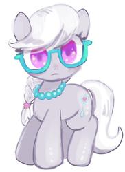 Size: 437x600 | Tagged: dead source, safe, artist:semi-kon, silver spoon, earth pony, pony, g4, cute, female, filly, glasses, jewelry, looking at you, necklace, silverbetes, solo