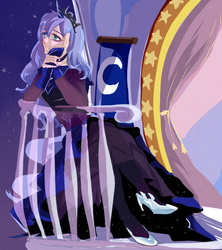 Size: 800x900 | Tagged: safe, artist:gan-91003, princess luna, human, g4, balcony, clothes, dress, female, humanized, solo