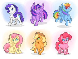 Size: 1000x765 | Tagged: safe, artist:alliemackie, applejack, fluttershy, pinkie pie, rainbow dash, rarity, twilight sparkle, alicorn, pony, g4, female, mane six, mare, twilight sparkle (alicorn)