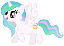 Size: 5353x3885 | Tagged: safe, artist:unfiltered-n, princess celestia, pony, g4, absurd resolution, female, mare, running, simple background, smiling, solo, spread wings, transparent background, vector