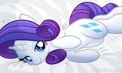 Size: 3000x1803 | Tagged: safe, artist:xwhitedreamsx, rarity, pony, unicorn, g4, abstract background, bed, bedroom eyes, female, looking at you, lying down, mare, on side, solo