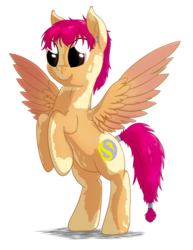 Size: 1700x2200 | Tagged: safe, artist:stinkehund, oc, oc only, pegasus, pony, bipedal, colored wings, earring, female, fluffy, gradient wings, messy mane, piercing, rearing, smiling, solo, spread wings, tail wrap