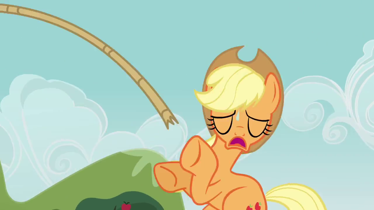 #812450 - safe, screencap, applejack, eyes closed, female, rope, solo ...