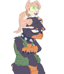 Size: 2134x2457 | Tagged: safe, artist:nobody, oc, oc only, oc:bits, oc:kibble, diamond dog, cute, diamond puppy, female diamond dog, high res, shoulder ride, unamused