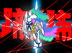 Size: 1280x942 | Tagged: safe, artist:masterjosh140, princess celestia, alicorn, pony, g4, anime, crossover, kamui, kill la kill, parody, satsuki kiryuin